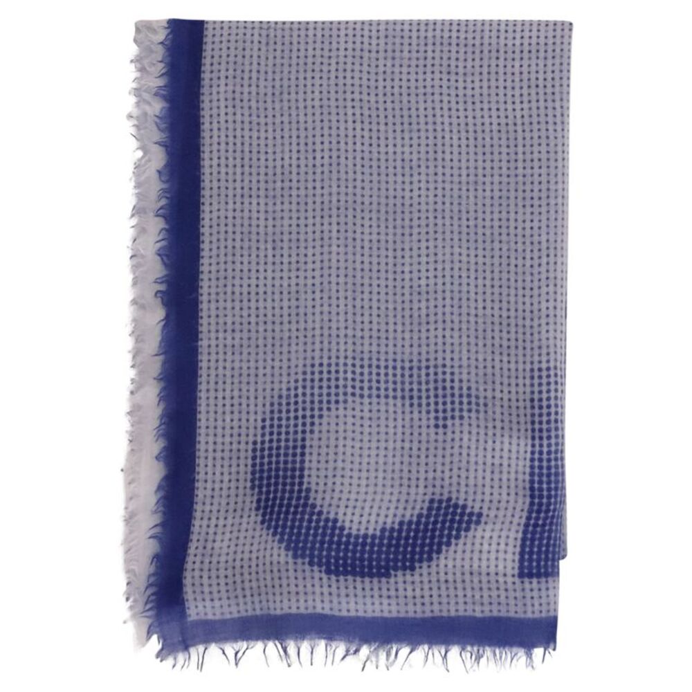 Chanel Logo-Patterned Scarf in Blue Wool